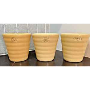 Set of 3 POTTERY BARN Flowerpots Frog Snail Dragonfly Ceramic 4" Yellow **READ**